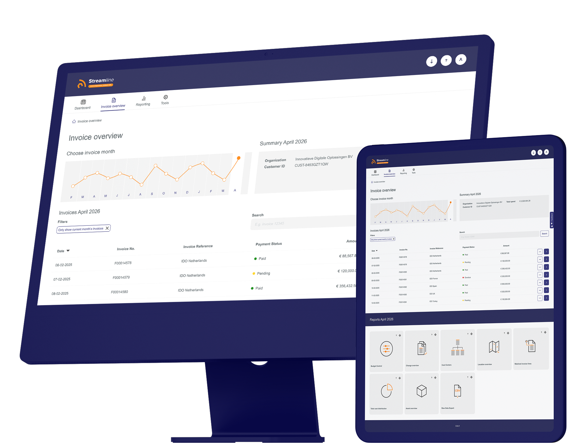Enterprise billing portal on desktop and iPad for invoice clarity and navigation